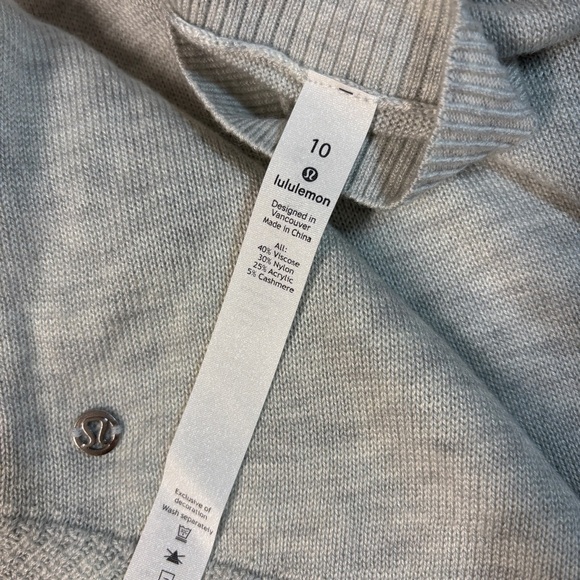 LULULEMON Unity Drop Back Gray Sweater | Cashmere Blend | Size 10 - Picture 4 of 6
